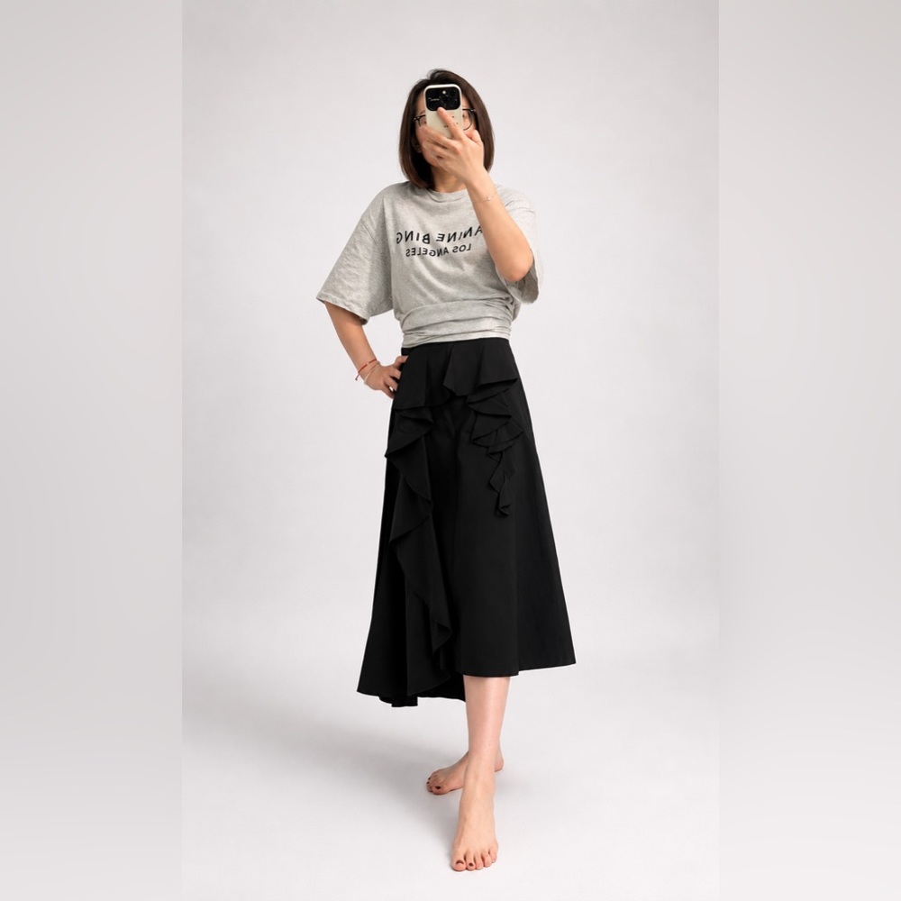 Acne Studios Asymmetrical Ruffle Midi Skirt – Black – NWT – EU 36 / US 4